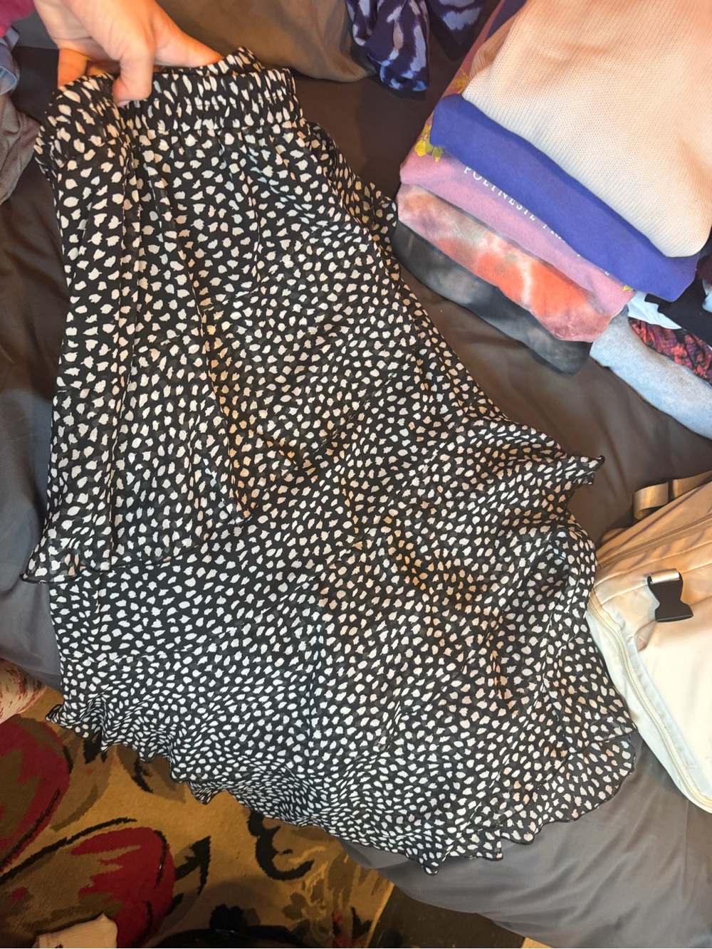 Black and White Heart Print Ruffle Skirt with elastic waistband